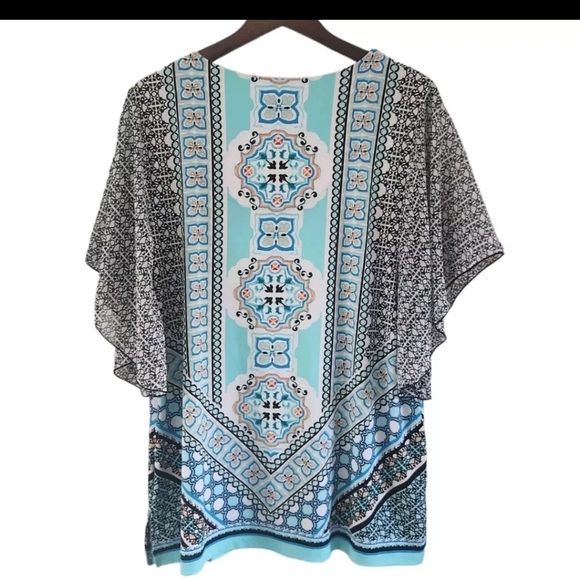 JM Collection Geometric Blue Black Tunic Top Rhinestones Women Size Large New - Picture 6 of 7